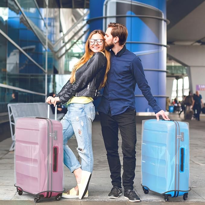 3-Piece Luggage Covers for Suitcase Fits 20 24 28 inch Wheeled Suitcase 0.4MM Thick Clear Heavy-Duty PVC Waterproof Case Wrap Protectors TSA Approve Travel Essentials
