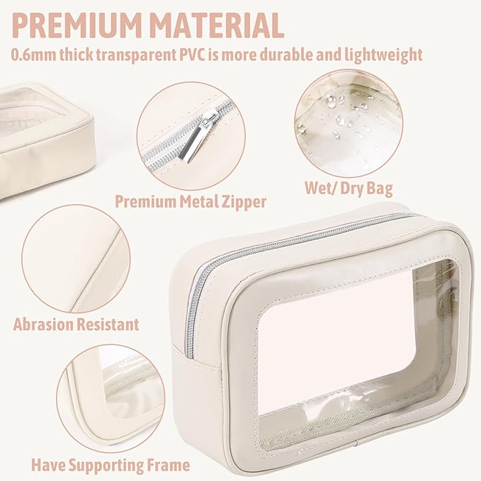 YOPCDJ 5PCS Diaper Bag Organizer Pouch Set, TSA Approved Toiletry Bag，Clear Waterproof TPU Makeup Bag Set Travel Organizer Bags for Women and Kids