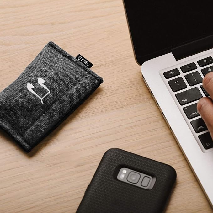 UT Wire Pocket Snap & Store Earphone Case Pouch, Black with Solid Grey Interior