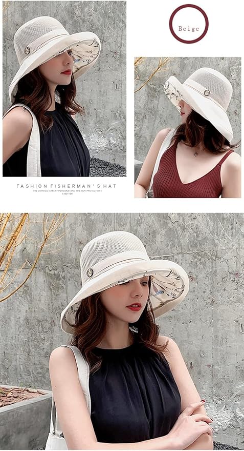 Summer Mesh Sun Hats for Women UV Protection Wide Brim Packable Beach Bucket Hat