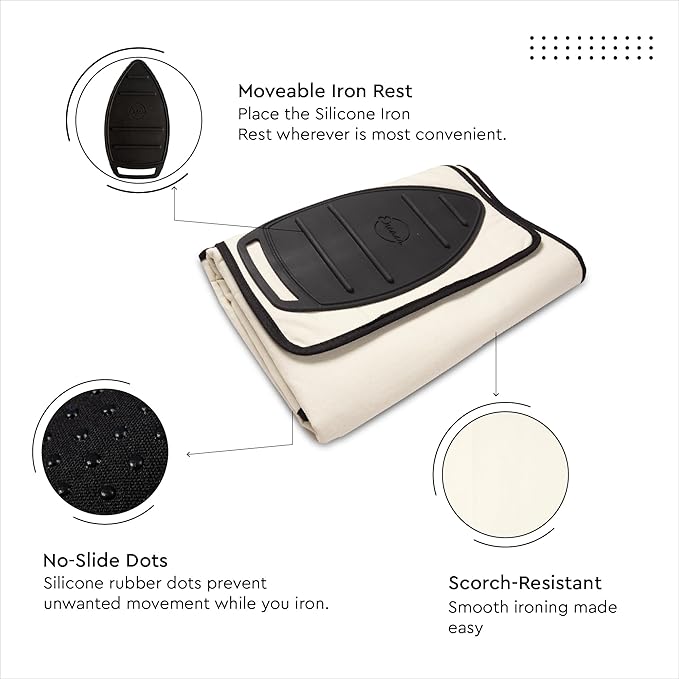 Encasa XO Ironing Mat/Pad Small 28"x20" with Padding, Anti-Slip, Silicone Iron Rest, Steam Press on Tabletop & Bed, Heat Resistant, Portable, Easy to Carry, Natural