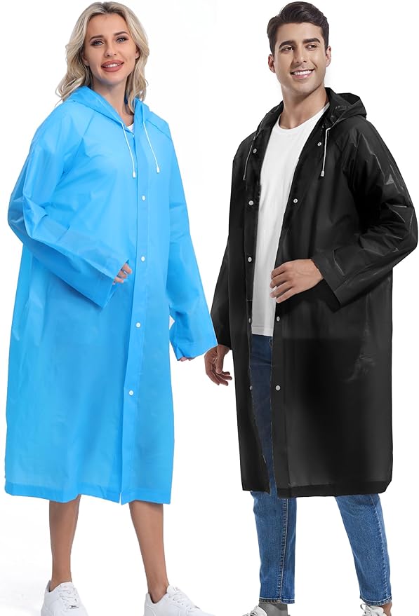 2PCS Rain Ponchos for Adults Reusable Rain Coats for Adults Rain Jackets Raincoats for Men Women