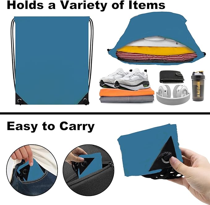 2PCS Drawstring Bags Bulk, String Backpack for Men Women, Cinch Bag Draw String Back Bag for Gym, Sports, Travel, Swimming, Beach, Airforce blue