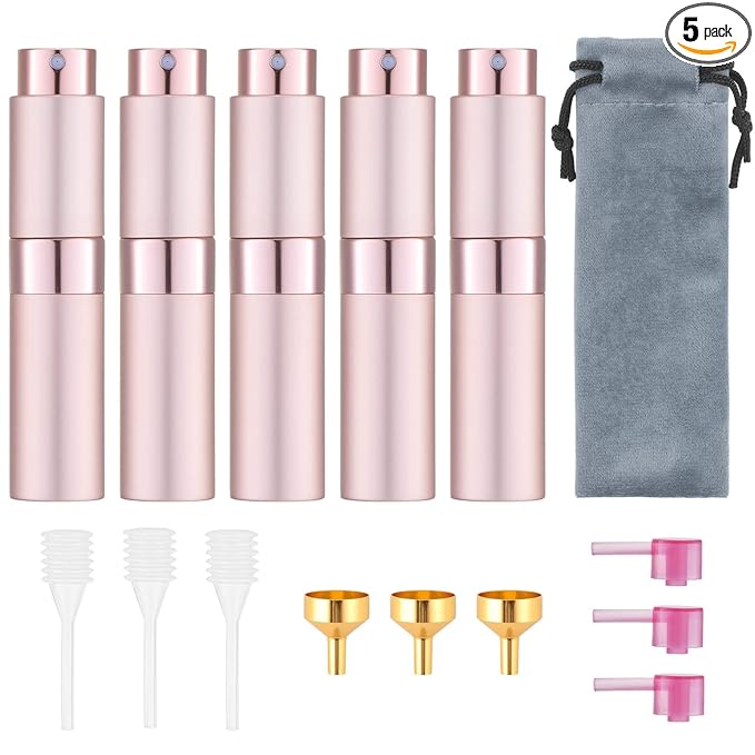 Tekson 5PCS 8ml Travel Perfume Atomizer Refillable, Mini Cologne Spray Bottle Empty, Small Aftershave Sprayer for Liquid Dispenser (Pink)