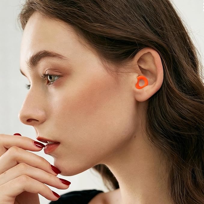 Ear Plugs for Noise Reduction–Super Soft, Reusable Hearing Protection in Flexible Silicone for Sleep, Noise Sensitivity & Flights-8 Ear Tips in XS/S/M/L–27dB Noise Cancelling–Orange