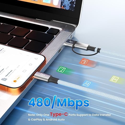 Upgrade 4 in 2 Multi Charging Cable, USB C Cable with 3 X Type-C/IP, Travel Holiday Essentials Phone Charger Cord for iPhone 17/16/15/14, Galaxy, Android (2Pack 5FT)