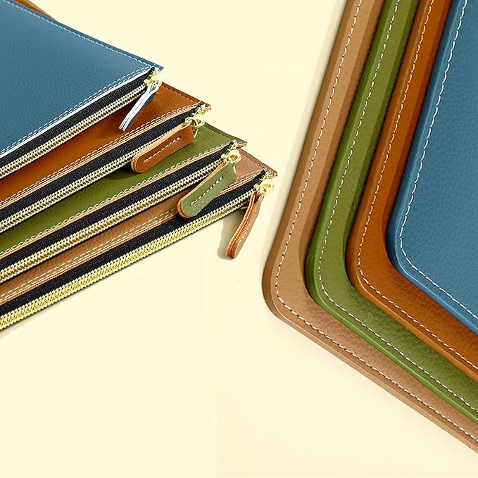 PU Leather A4 File Folder Zipper Document Holder Envelope Folder Case for Receipt Contract (Blue)