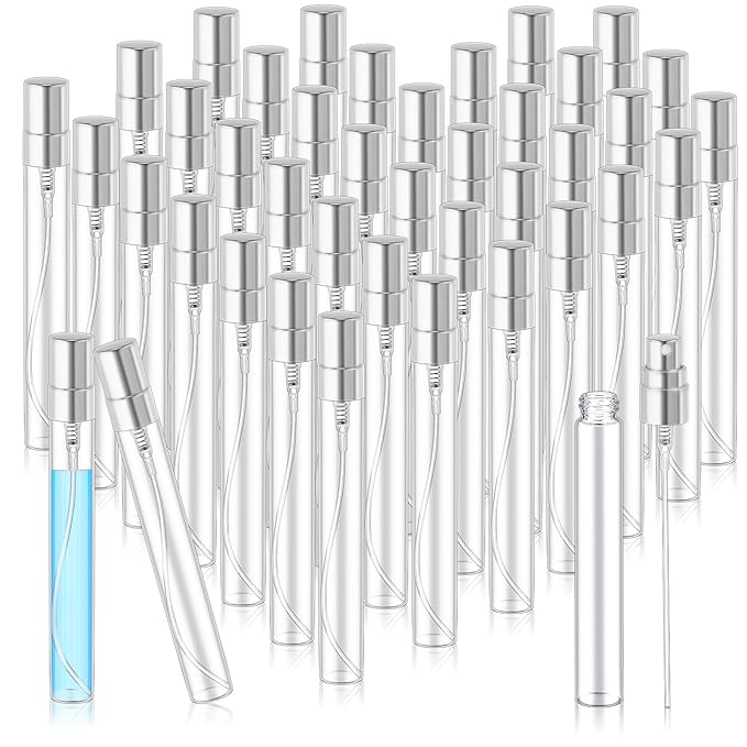 Zhehao 1 Pcs Mini Spray Bottles 10 ml Clear Glass Perfume Bottles Refillable Fine Mist Perfume Atomizer Portable Empty Sample Containers for Cleaning, Essential Oils, Travel (Silver Cap)