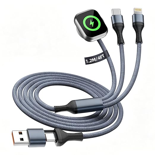 Cruise Essentials 2026, 3 in 2 Multi Charging Cable for iPhone Watch Charger/iPhone 17/IP, iWatch Charger, Travel Camping Essentials Compatible with iWatch 11-2/Ultra/iPhone 17-8,Car (4FT, Gray)