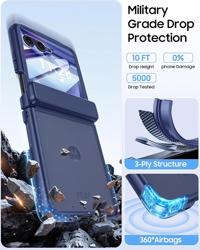 for Motorola Razr Ultra 2026 Case/Razr Ultra 2025 Case with Hinge Protection, Screen Protector, Skin Feel Translucent Frosted, Shockproof Slim Cover for Razr Ultra 2026/2025 -Blue