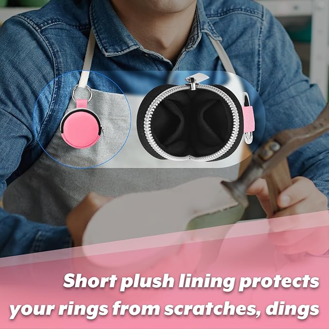 Homakover Portable Ring Organizer Case with Keychain, Traveling Ring Holder Storage Bag, Anti-Lost Keychain Container for Smart Rings, Jewelry (1, Pink)
