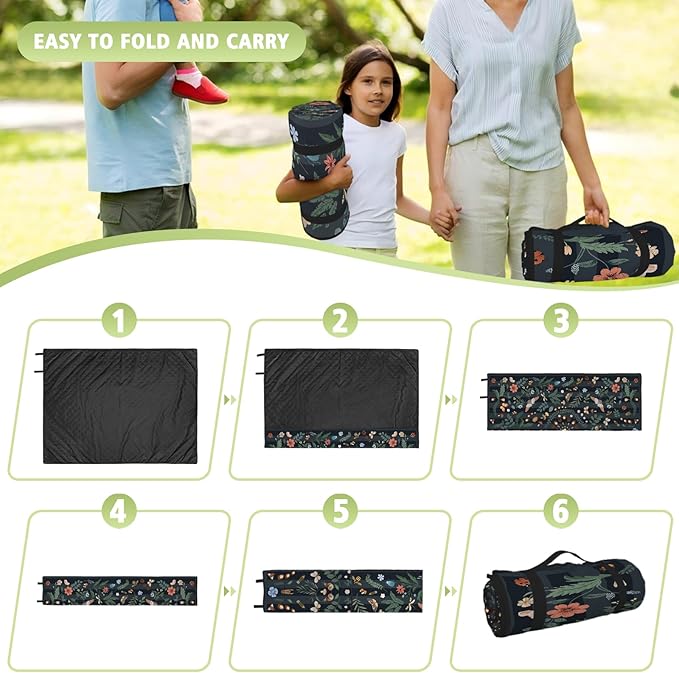 Mushroom Picnic Blankets Waterproof Foldable, 80″X80″ Extra Large Picnic Mat Insect Outdoor Blanket for Grass, Packable Beach Blanket Sandproof Picnic Accessories for Camping Music Festival Park Lawn