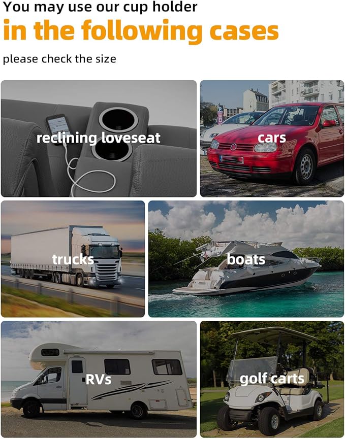 JoyTutus 6pcs Universal Cup Holder Inserts for RV, Boat, Car, Couch, Golf Cart & Pontoon - Elegant Chrome, Large Plastic Drop-in Cup Holders