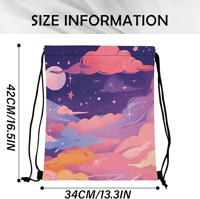 Drawstring Backpack Draw String Sports Bags for Gym Travel Beach Waterproof Cute Sackpack Men Women Aesthetic (13"×17")-Pink Cloud