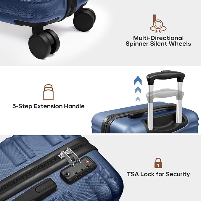 7 Piece Luggage Sets with Premium YKK Zipper, 20/24/28in PC Hardside Suitcase With Spinner Wheels, Luggage Airline Approved, Durable Suitcase Sets with TSA Locks for Travel