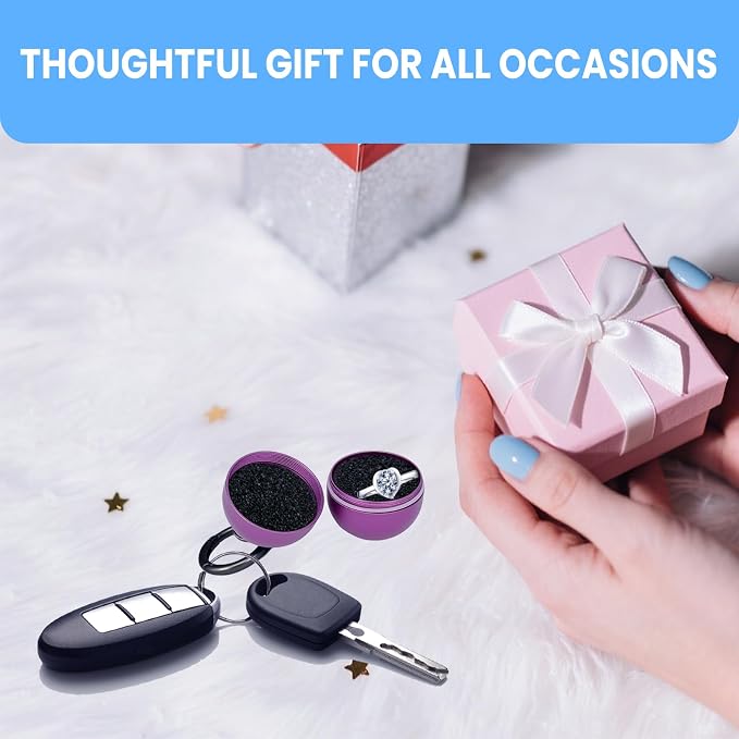 Jewelry Storage Box Case Gym Storage Jewelry Storage Box Case, Ring Organizer Container with Protective Sponge,Jewelry Care Protective Ring Holder with Keychain (1-Tier Plum)