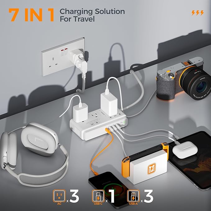 220V to 110V Voltage Converter, TESSAN Universal Travel Adapter with 4 USB Charger (1 USB C), 3 AC Sockets and EU/UK/AU/IT Plug Power Adaptor, Step Down Transformer Outlet-Not for Hair Dryers