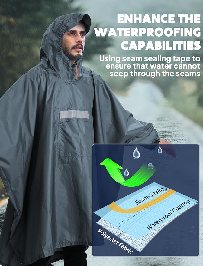 ANYOO Hooded Rain Poncho for Adults Waterproof Lightweight Rain Coat for Men Women Reusable Rain Jacket for Emergency Outdoor