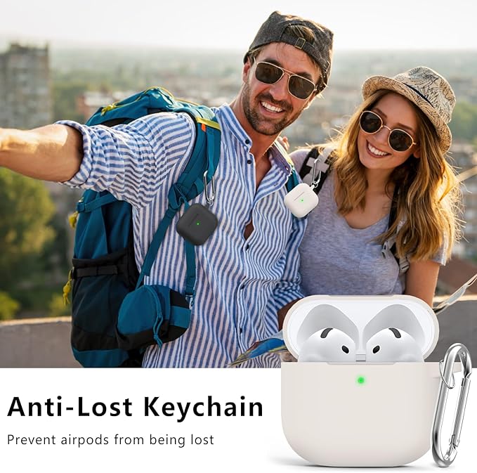 Ljusmicker for AirPods 4 Case 2024 with Cleaner Kit,Soft Silicone Protective Cover for Apple AirPods 4th Generation Cases for Women Men,for AirPod 4 Case Accessories with Keychain-Stone