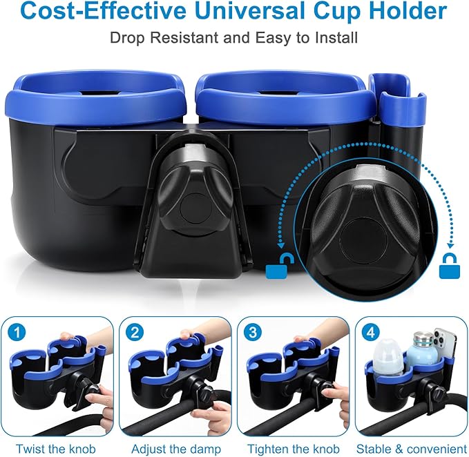 Accmor Stroller Cup Holder with Phone Holder, Bike Cup Holder, Universal Cup Holder for Uppababy Nuna Doona Strollers, 2-in-1 Cup Holder for Walker, Wheelchair, Scooter