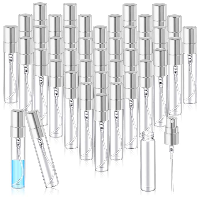 Zhehao 1 Pcs Mini Spray Bottles 5 ml Clear Glass Perfume Bottles Refillable Fine Mist Perfume Atomizer Portable Empty Sample Containers for Cleaning, Essential Oils, Travel (Silver Cap)