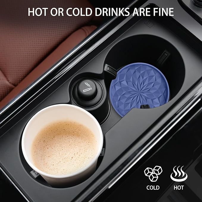 ME.FAN Car Coasters for Cup Holders [4 Pack] - 2.75In Silicone Auto Mug Mats - Universal Non-Slip Recessed Car Interior AccessoriesNavy Blue