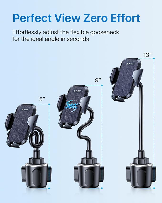 andobil Military-Grade Cup Holder Phone Holder, [Ultra Sturdy & 360° Adjustable] Gooseneck Cup Phone Holders for Your Car Truck, Super Durable Car Phone Mount for iPhone 17 16 15 14 Pro Max/Samsung