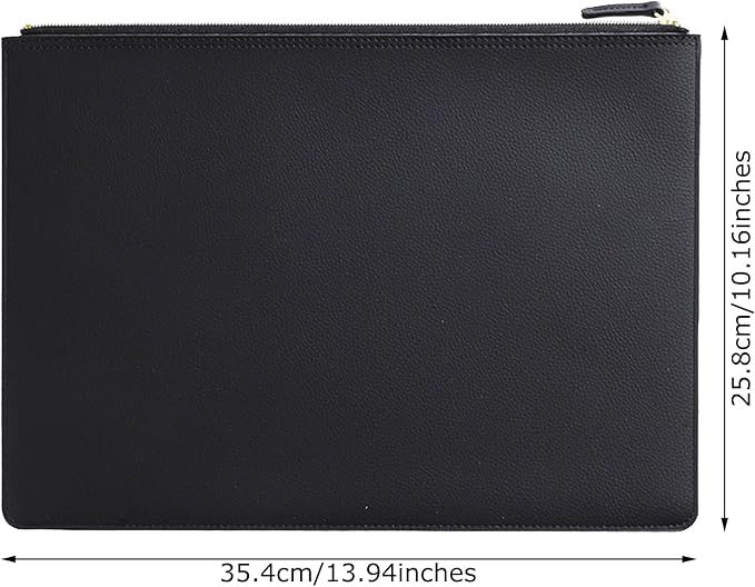 PU Leather A4 File Folder Zipper Document Holder Envelope Folder Case for Receipt Contract (Black)