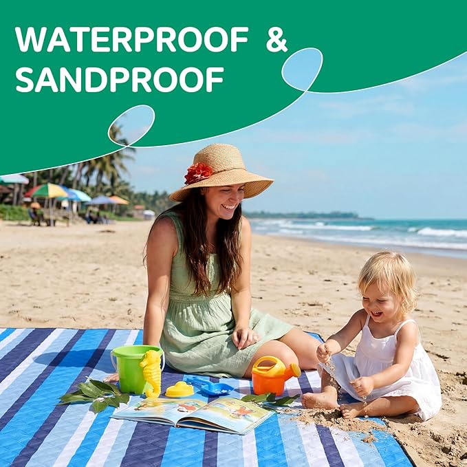 Waterproof Beach Blanket Picnic Outdoor Camping Mat Oversized Extra Large Foldable Sandproof Sand Free Resistant Big XL Giant Towel Hawaii Honeymoon Essentials Women Summer Must Have Vacation Gift