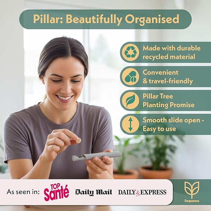 Pillar - 7-Day Pill Organizer | Weekly Medicine Pill Container Travel Box - Aesthetic Medication Holder - Stylish Travel Pill Case - Cute Small Medication Organizer 7 Day for Women (Slate Grey)