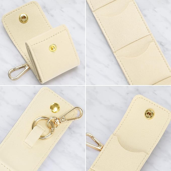 KUKUVR Mini Jewelry Holder Pouch with Keychain, Portable Travel Jewelry Organizer Box for Rings Earrings Necklace Stud, Small Velvet Jewelry Storage Bag for Gym Women (White)