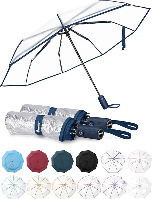 PTEROMY Windproof Travel Umbrellas for Rain and Sun, Withstands 85MPH Winds Auto Open Close Folding Umbrella with Ergonomic Handle, Quick Dry Canopy for Commuting or Backpack