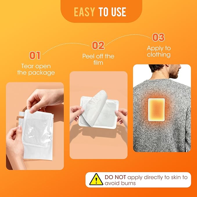 Disposable Hand Warmers & Body Warmers for Cold Weather - MQUPIN 12H Long Lasting Adhesive Heat Patch, Air Activated Portable Heat Pad Sticks to Clothing for Outdoor & Indoor Use (10 Count, 5x4 Inch)