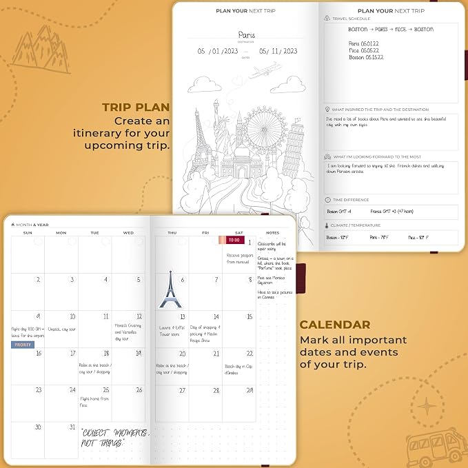 Clever Fox Travel Journal Pocket – Vacation & Road Trip Itinerary Planner Organizer & Traveling Memory Diary – Small Traveler Notebook (Amber Yellow)