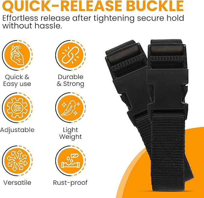Harrier Hardware Utility Strap with Quick-Release Buckle, Black, 72-Inch, 6-Pack