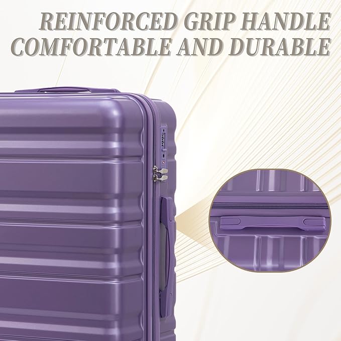Hardshell Luggage Sets, Lightweight Stripes Suitcases with Spinner Wheels, Purple-181