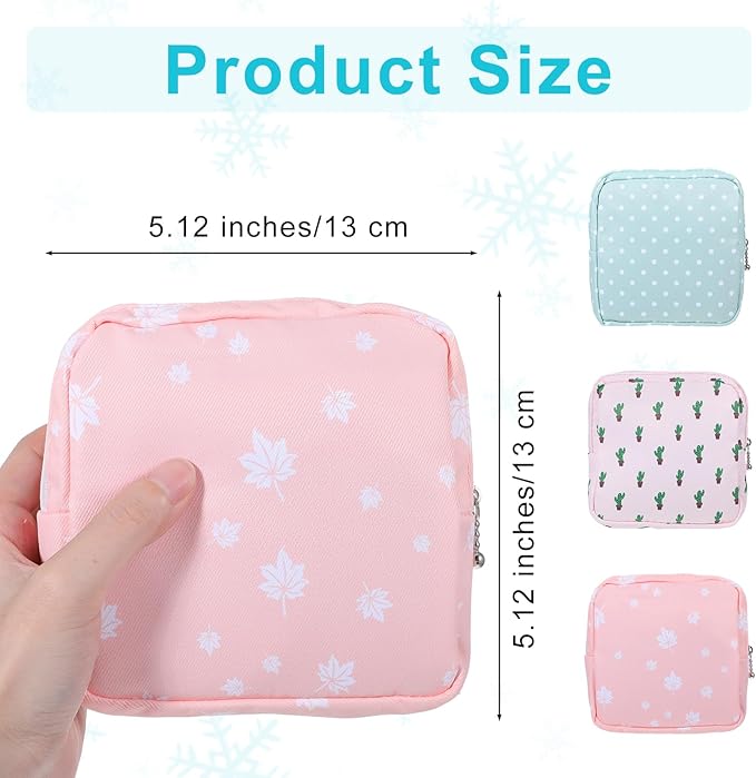 Gjinxi 3 PCS Period Bag with Zipper Discreet Tampons Holder Pouch Menstrual Pad Cup Pouches Cotton Panty Liners Sanitary Napkin Tampon Storage Bag First Period Pouch for Purse Women Travel & Daily Use