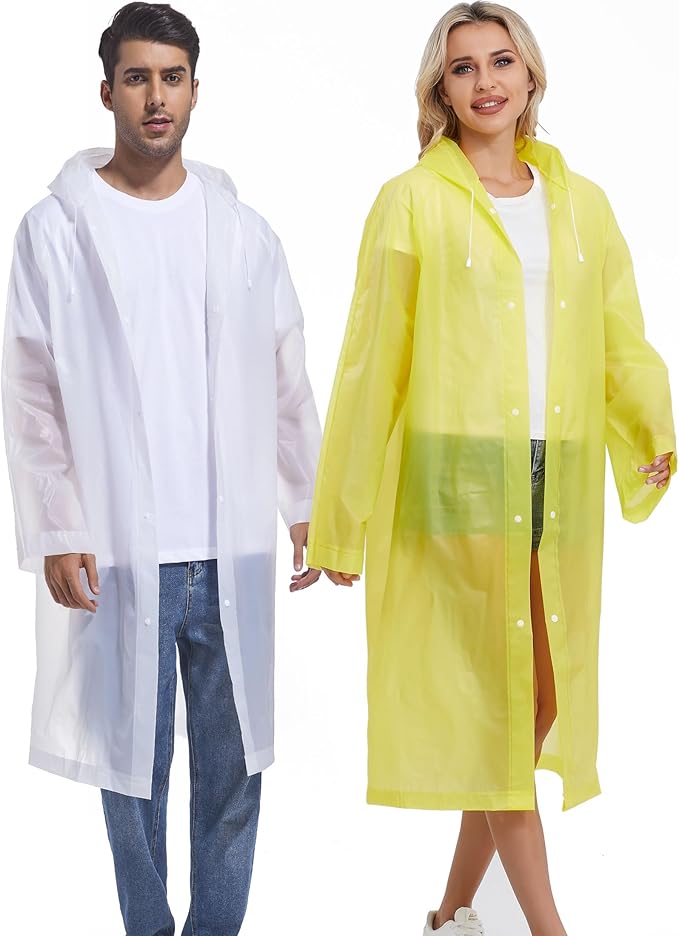 2PCS Rain Ponchos for Adults Reusable Rain Coats for Adults Rain Jackets Raincoats for Men Women