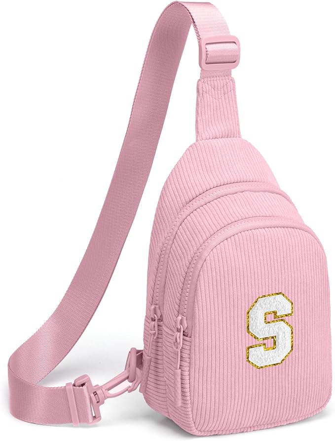 Viverte Small Corduroy Sling Bag Initial Crossbody Bag Fanny Pack for Girls Personalized Birthday Gifts for Teen Girls Gifts