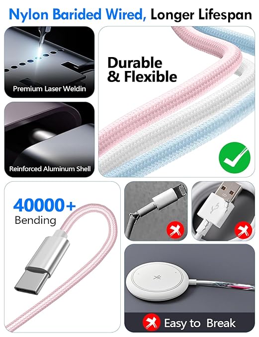 Travel Essentials for Apple Watch Charger,iPhone Charger,3 in 2 Type C/Lightning/Magnetic Travel Charging Cable,Portable Multi Charging Cable for Apple Watch, iPhone 17‑11,Samsung S26,Car,iPad-4FT