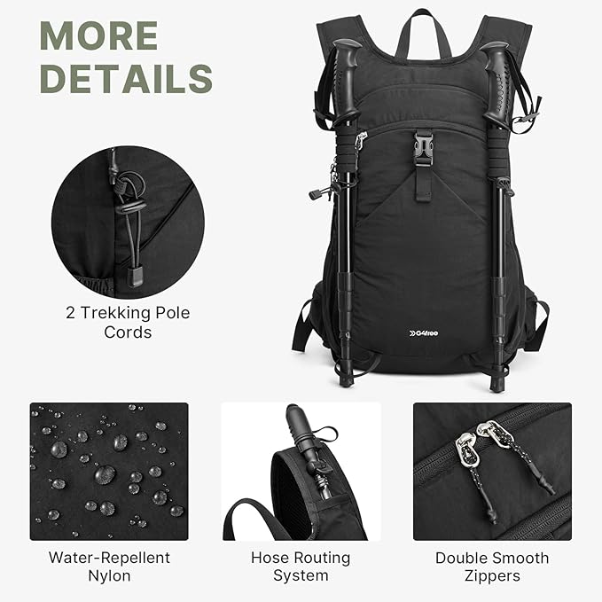 G4Free 20L Hiking Backpack with Waist Strap for Women Men, Lightweight Waterproof Daypack for Travel Camping Outdoor, Black