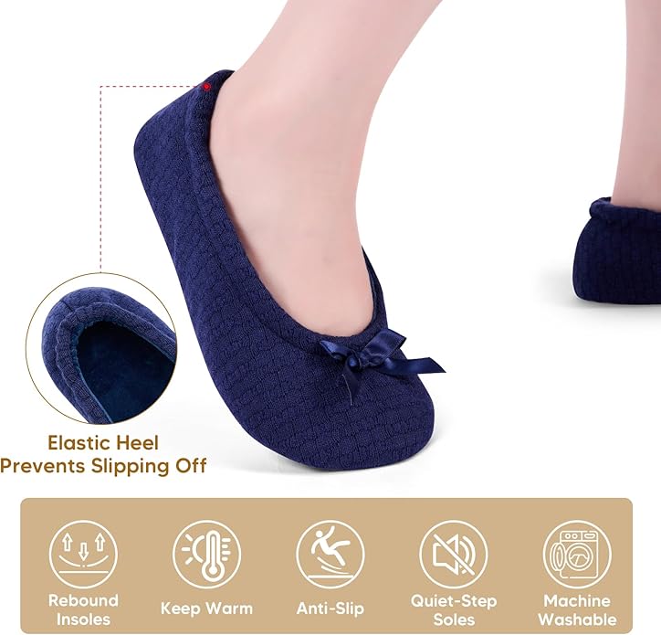 ANLUKE Women's Ballerina Slippers Fuzzy House Shoes Memory Foam with Non-Slip Sole