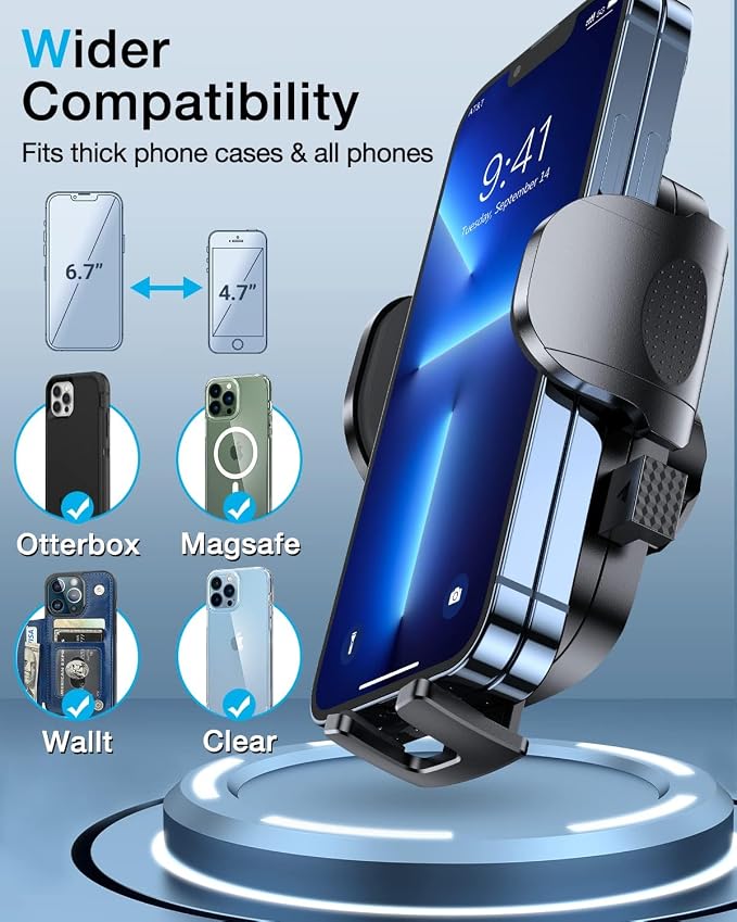 HTU 【98+LBS Strongest Suction & Military-Grade Ultimate Car Phone Mount【Patent & Safety Certs】 Cell Phone Holder Truck Stand for Dashboard Windshield Vent for iPhone 17 Pro Max 16 Samsung,Light Blue