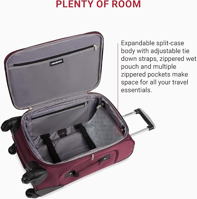 SWISSGEAR Sion Softside Expandable Spinner Luggage Durable Lightweight Travel Suitcase, Merlot, Carry-On