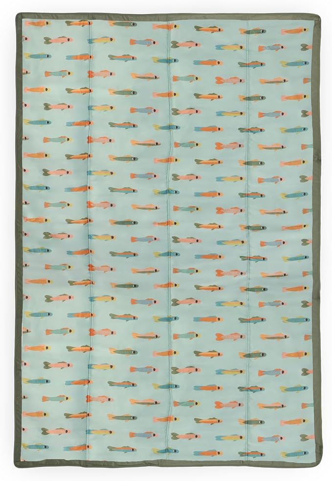 Little Unicorn 5'x7' Outdoor Family Picnic & Beach Blanket | Durable & Water-Resistant Fabric | Compact Fold & Easily Wipes Clean | Zipper Pocket (Minnow Pond)