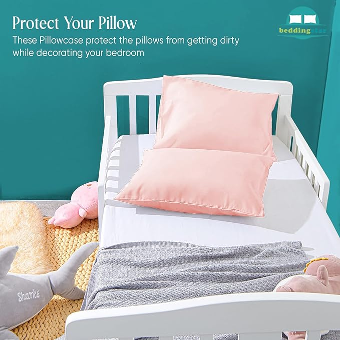 Youth Pillowcase 16x22 Set of 2 Kids Travel Pillow Case Cover with Zipper Closure 600 Thread Count 100% Egyptian Cotton Soft & Skin Friendly Youth Toddler Pillowcase 16x22 Inches, Blush Pink