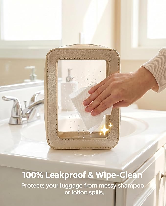 LETGO Clear Makeup Bags for Travel, TSA Approved Toiletry Bag with Zipper, Clear Cosmetic Organizer Fit Carry-on Beach Essentials for Women Men (O-Gold)