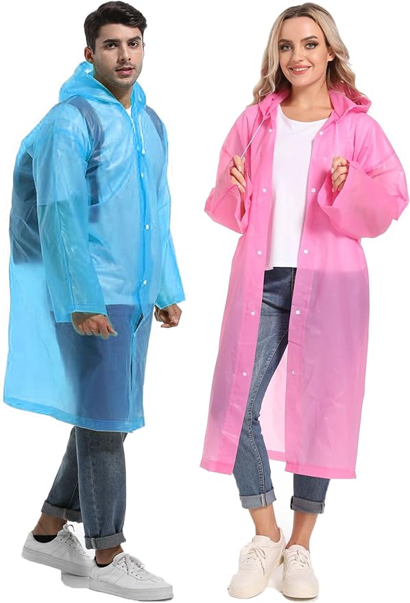 2PCS Rain Ponchos for Adults Reusable Rain Coats for Adults Rain Jackets Raincoats for Men Women