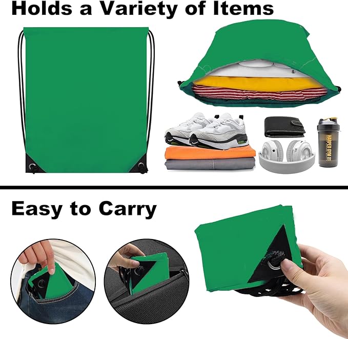 2PCS Drawstring Bags Bulk, String Backpack for Men Women, Cinch Bag Draw String Back Bag for Gym, Sports, Travel, Swimming, Beach, Green