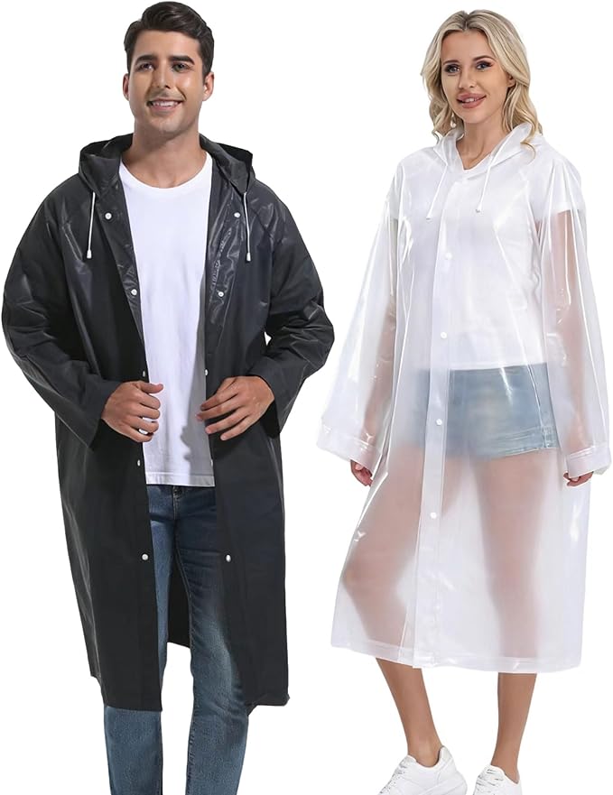 2PCS Rain Ponchos for Adults Reusable Rain Coats for Adults Rain Jackets Raincoats for Men Women